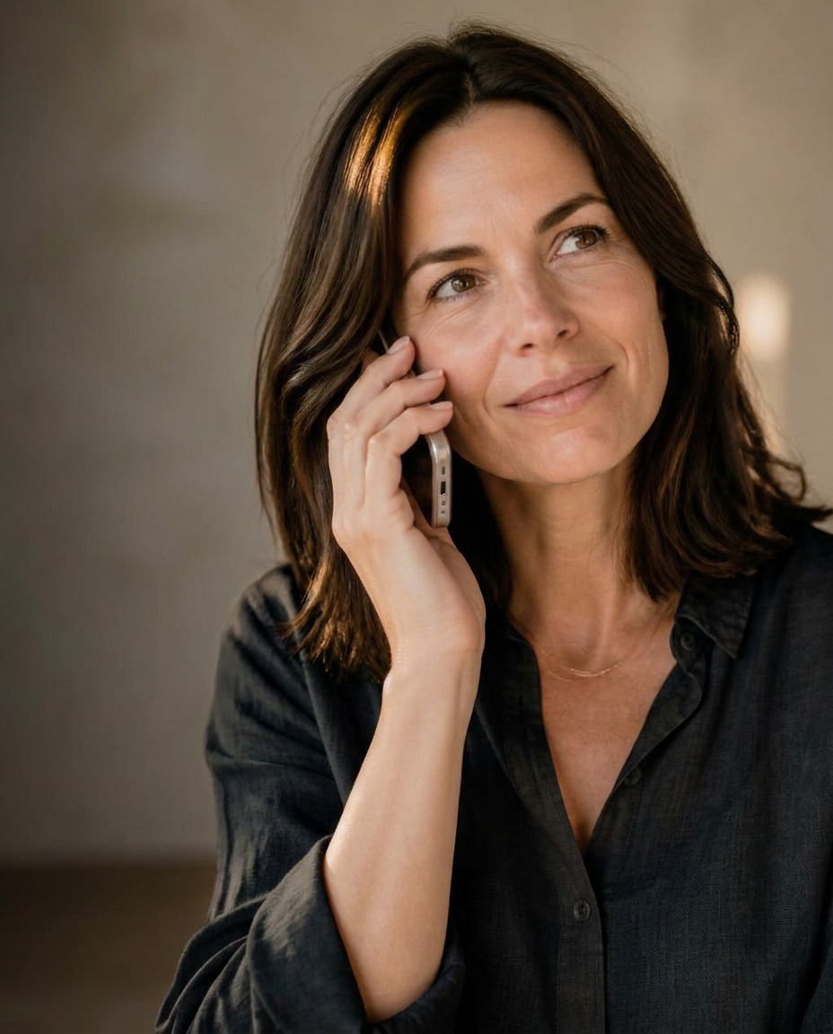 A woman talking with Ask Jorge on her iPhone